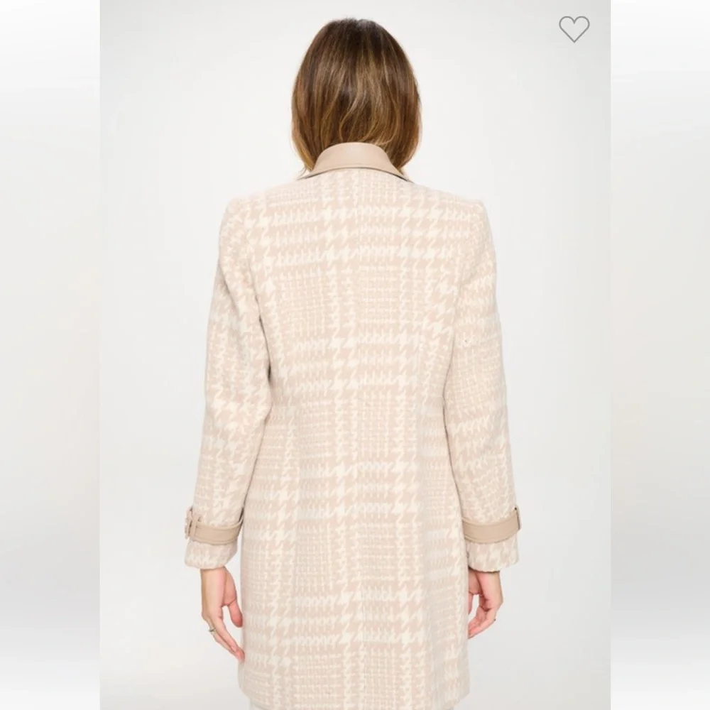 Elegant Cream Houndstooth Women's Coat EUC - Picture 3 of 4